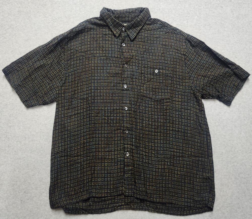 Mondo Di Marco XL Geometric Button Front Shirt Black Modal Rayon Retro